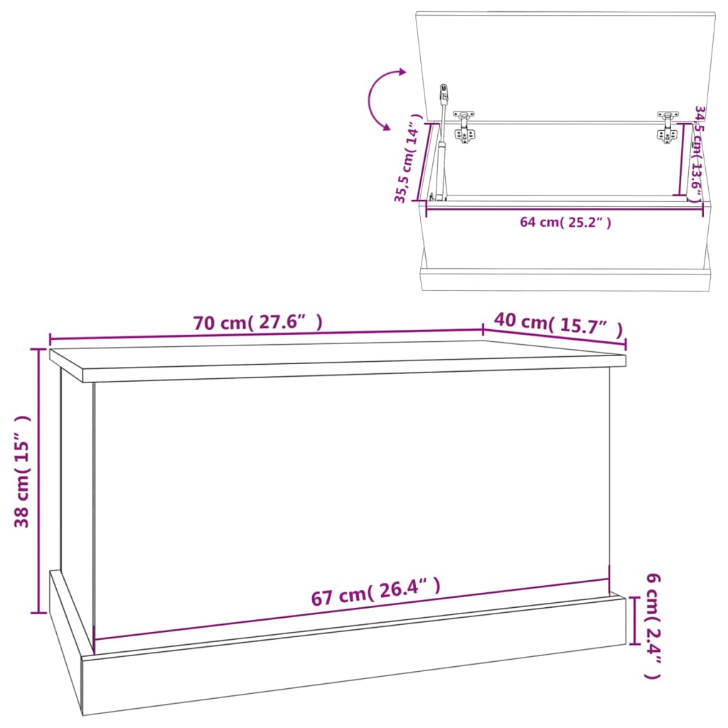 Caixa de arrumação 70x40x38 cm deriv. madeira branco brilhante