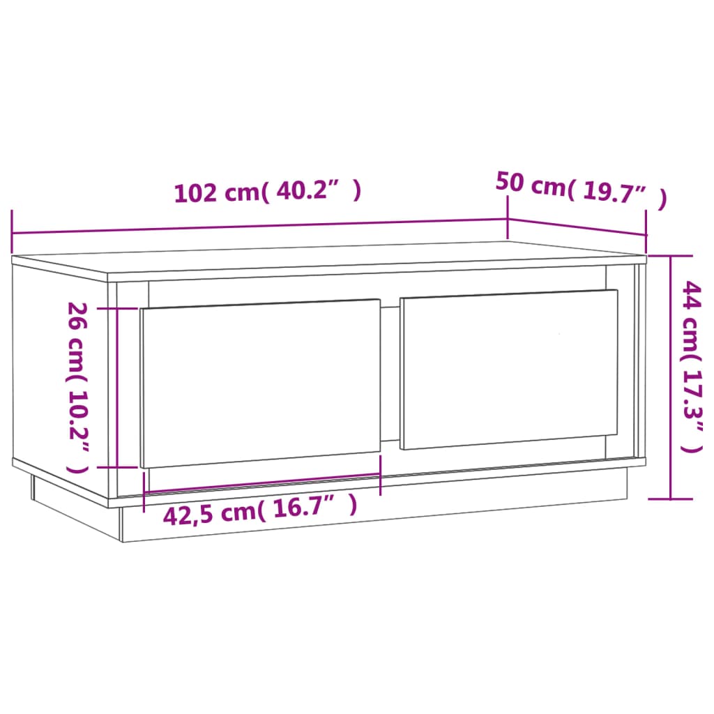 Mesa de centro 102x50x44 cm derivados madeira branco brilhante