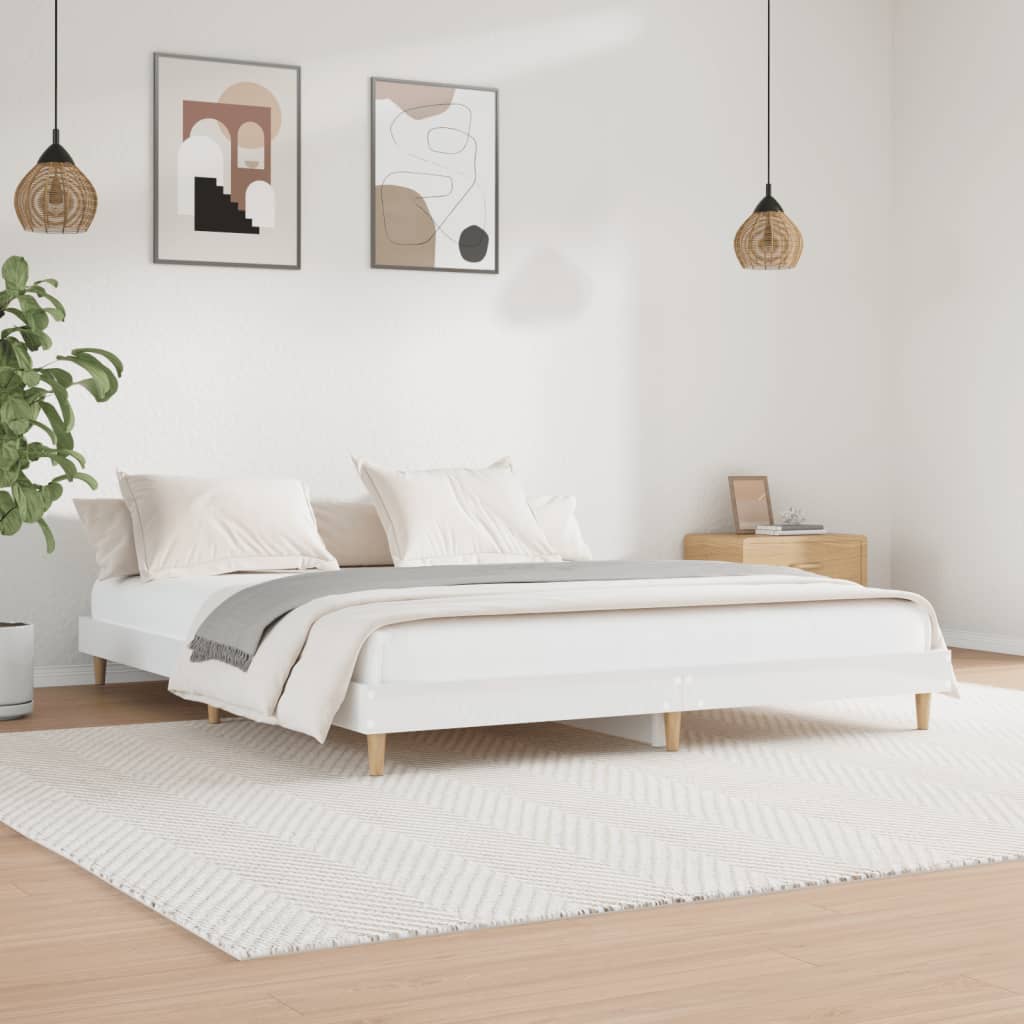 Estrutura de cama 200x200 cm derivados madeira branco brilhante