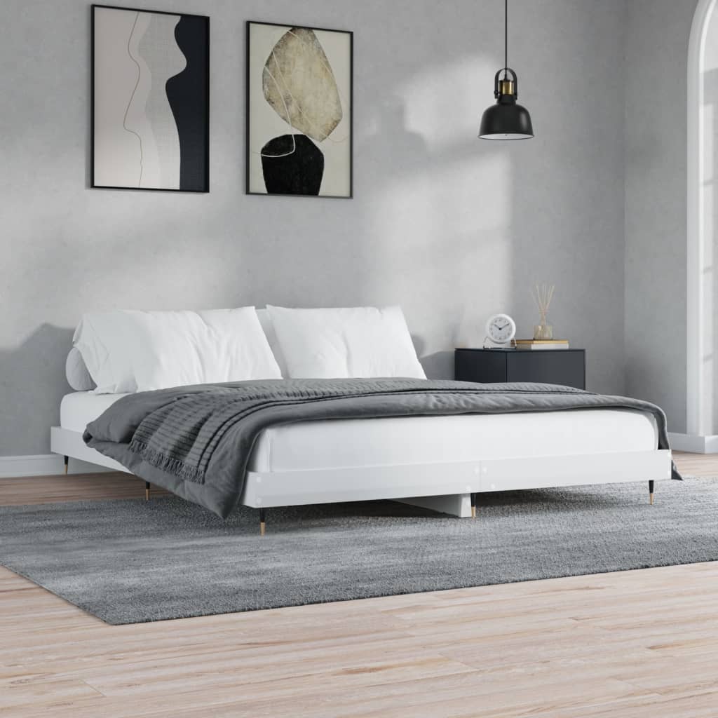 Estrutura de cama 140x200 cm derivados madeira branco brilhante