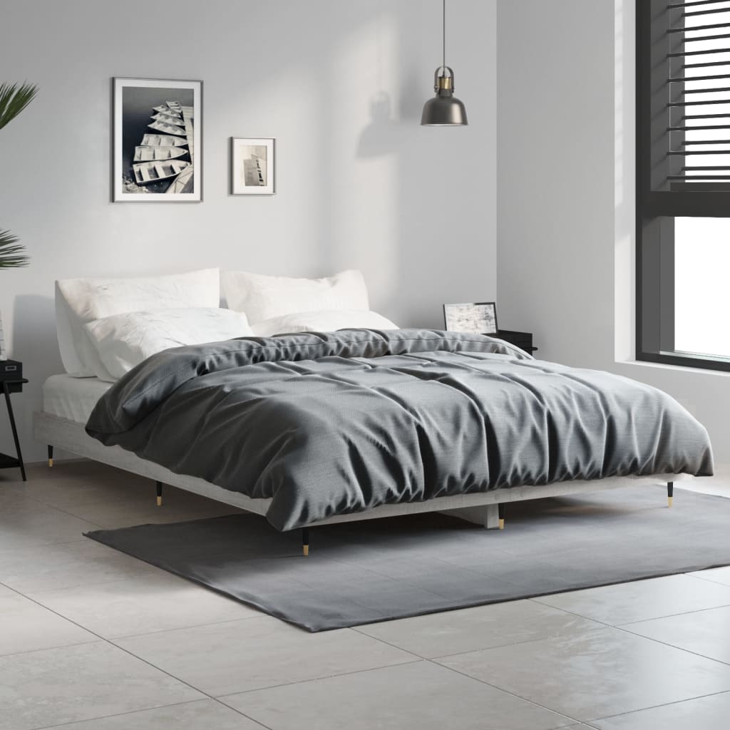 Estrutura de cama 135x190 cm derivados de madeira cinza sonoma