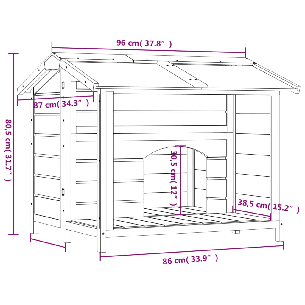 Casota para cães 96x87x80,5 cm pinho maciço castanho