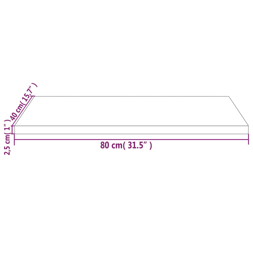 Tampo de mesa retangular 80x40x2,5 cm pinho maciço