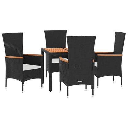 5 pcs conjunto de jantar p/ jardim c/ almofadões vime PE preto