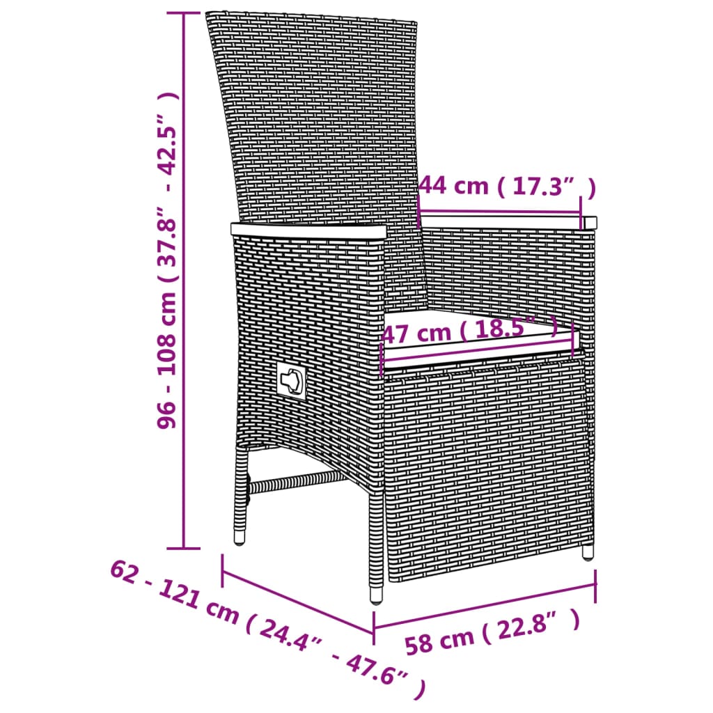 9 pcs conjunto de jantar p/ jardim c/ almofadões vime PE cinza