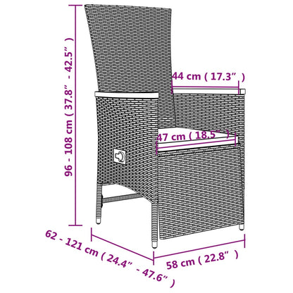 9 pcs conjunto de jantar p/ jardim c/ almofadões vime PE cinza