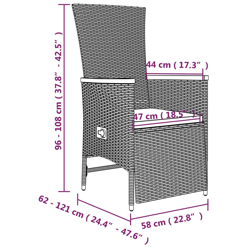 5 pcs conjunto de jantar p/ jardim c/ almofadões vime PE cinza