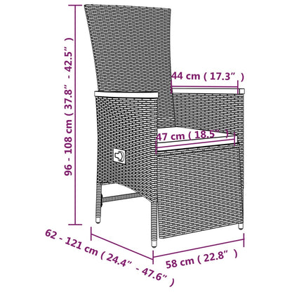 5 pcs conjunto de jantar p/ jardim c/ almofadões vime PE cinza