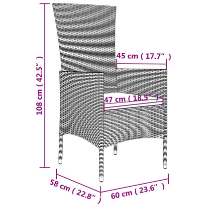 3 pcs conjunto de jantar p/ jardim com almofadões vime PE bege