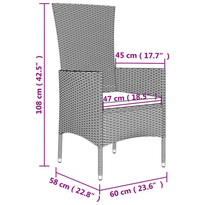 5 pcs conjunto de jantar p/ jardim com almofadões vime PE bege