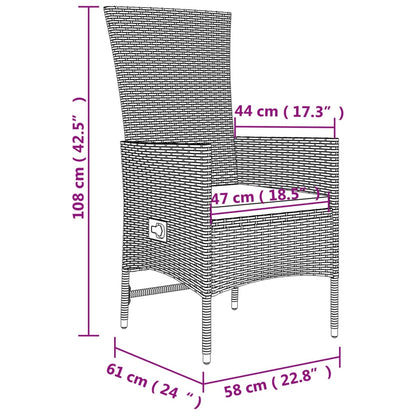 3 pcs conjunto de jantar p/ jardim com almofadões vime PE bege