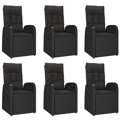 7 pcs conjunto de jantar p/ jardim c/ almofadões vime PE preto