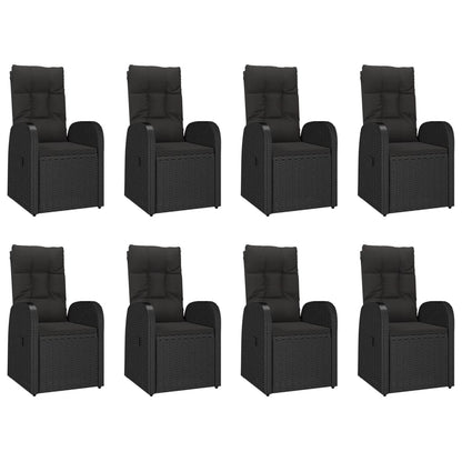 9 pcs conjunto de jantar p/ jardim c/ almofadões vime PE preto