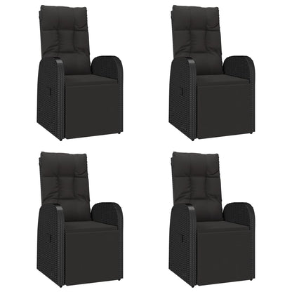 5 pcs conjunto de jantar p/ jardim vime PE/acácia maciça preto