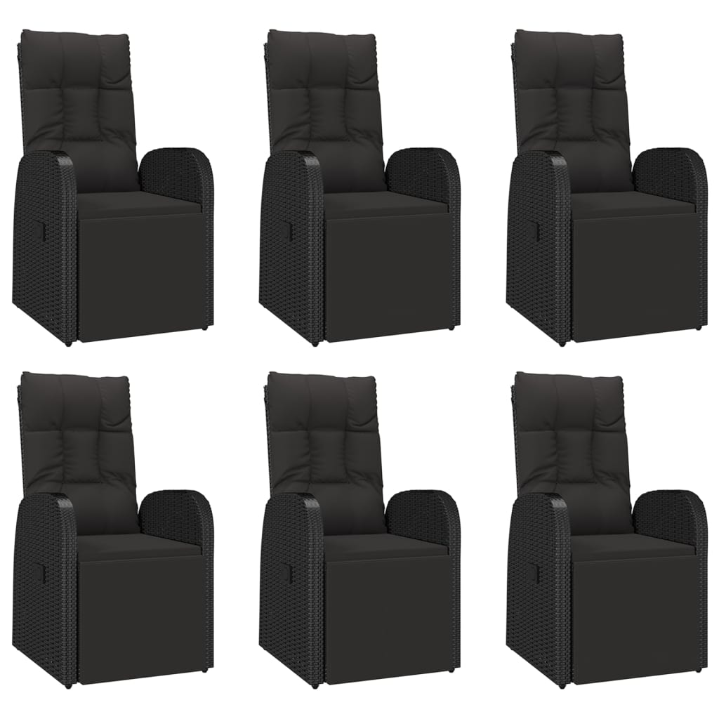 7 pcs conjunto de jantar p/ jardim vime PE/acácia maciça preto