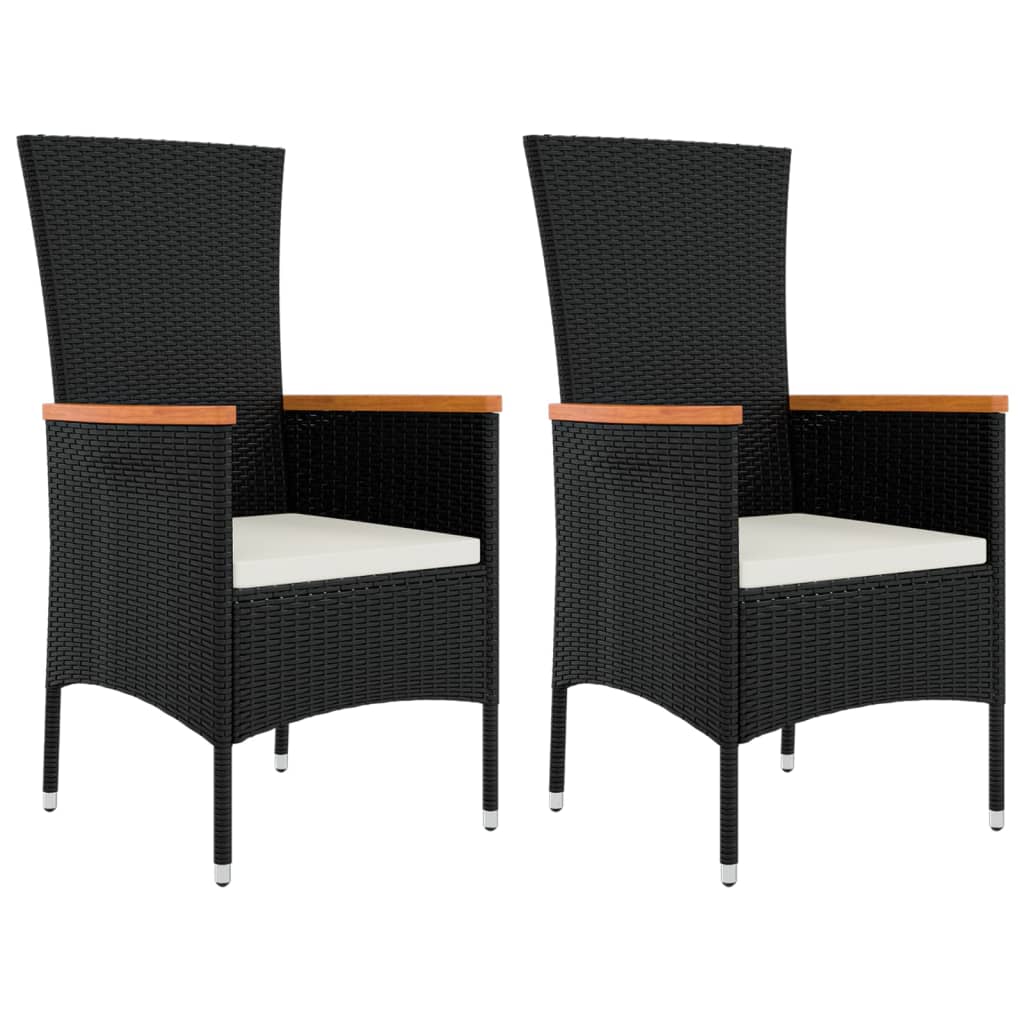 3 pcs conjunto lounge para jardim vime PE/acácia maciça preto