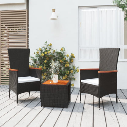 3 pcs conjunto lounge para jardim vime PE/acácia maciça preto