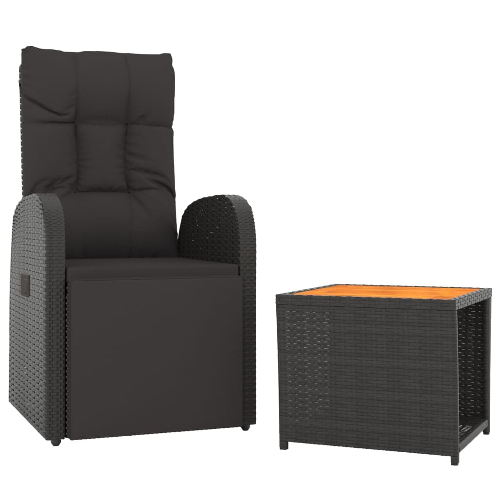 2 pcs conjunto lounge para jardim vime PE/acácia maciça preto