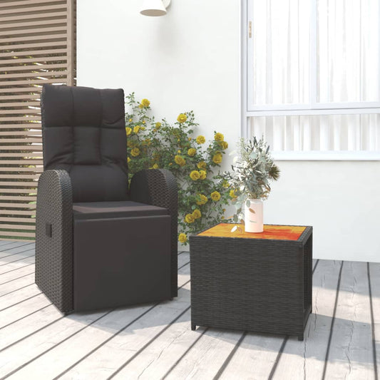 2 pcs conjunto lounge para jardim vime PE/acácia maciça preto