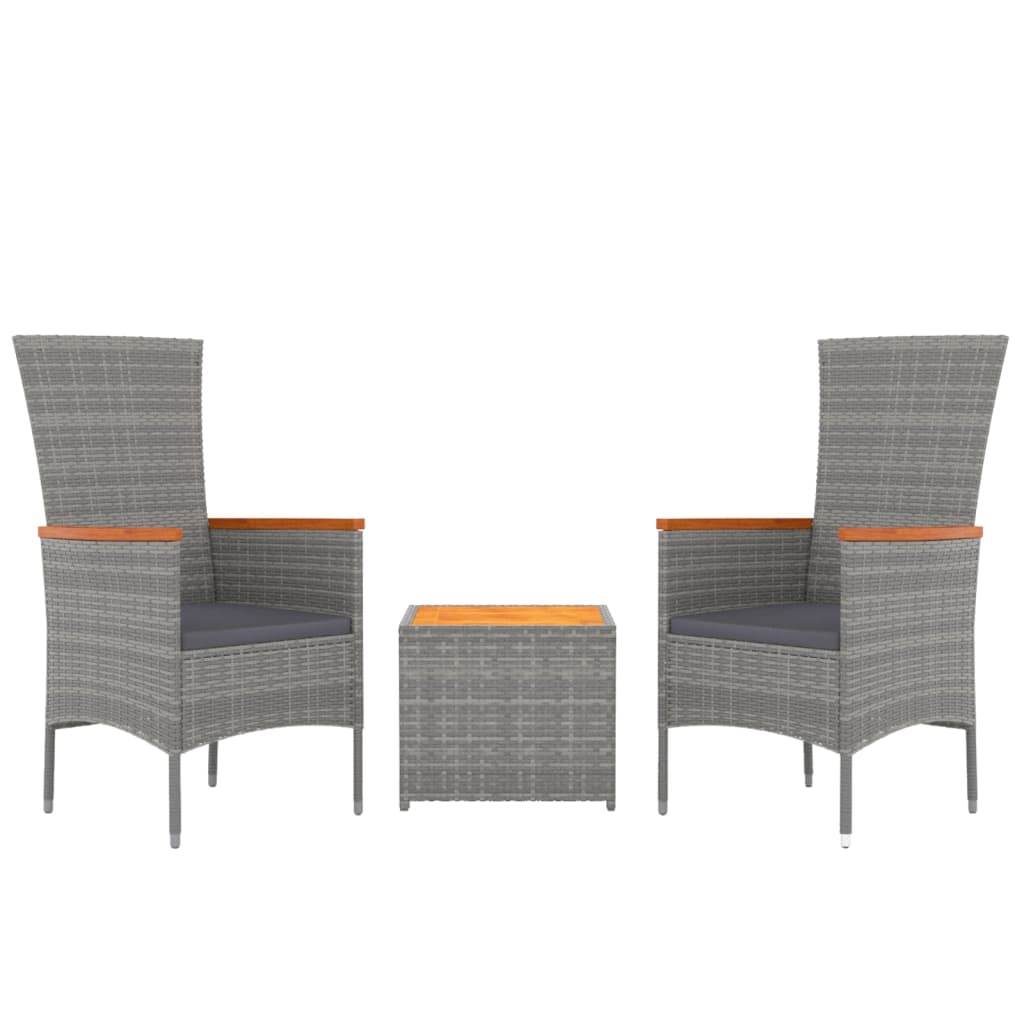 3 pcs conjunto lounge de jardim vime PE/acácia maciça cinza