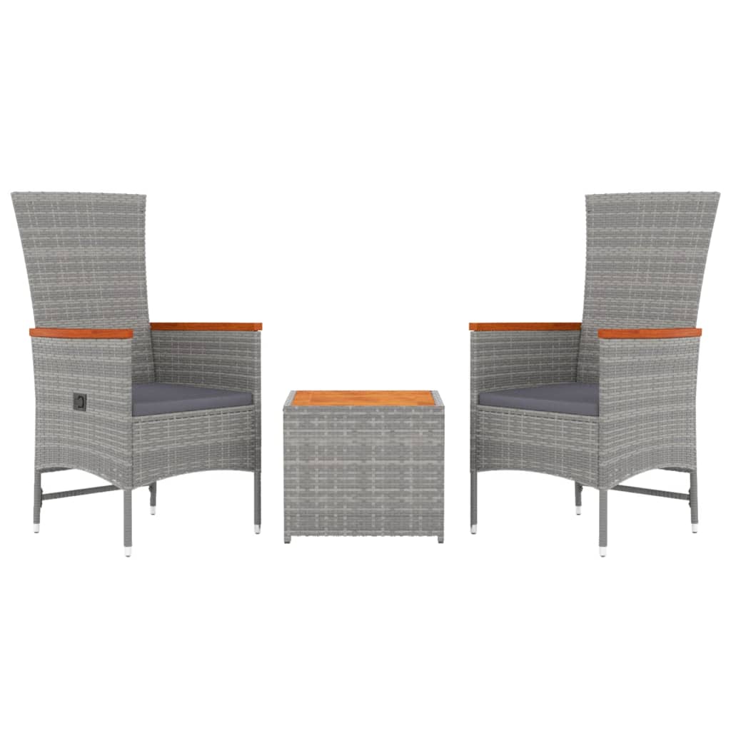 3 pcs conjunto lounge de jardim vime PE/acácia maciça cinza