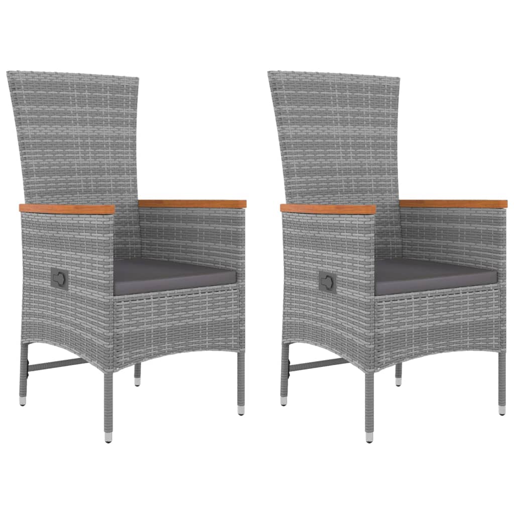 3 pcs conjunto lounge de jardim vime PE/acácia maciça cinza