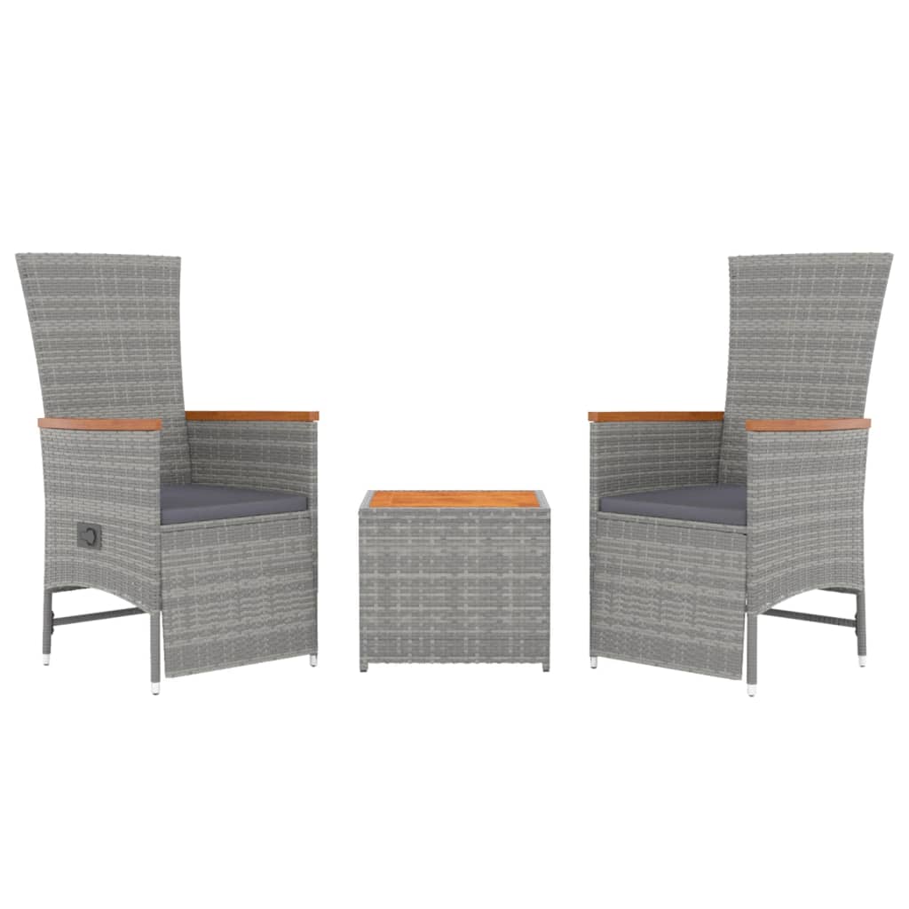 3 pcs conjunto lounge de jardim vime PE/acácia maciça cinza