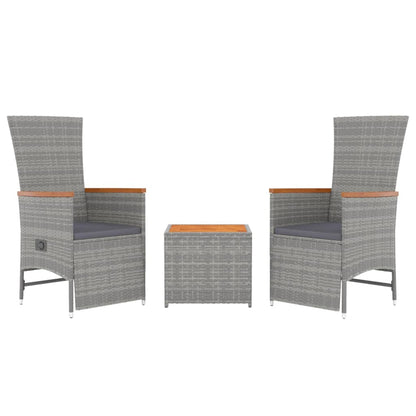 3 pcs conjunto lounge de jardim vime PE/acácia maciça cinza