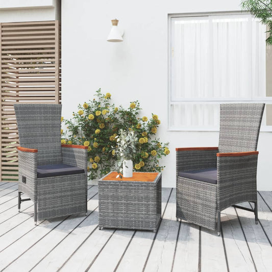 3 pcs conjunto lounge de jardim vime PE/acácia maciça cinza