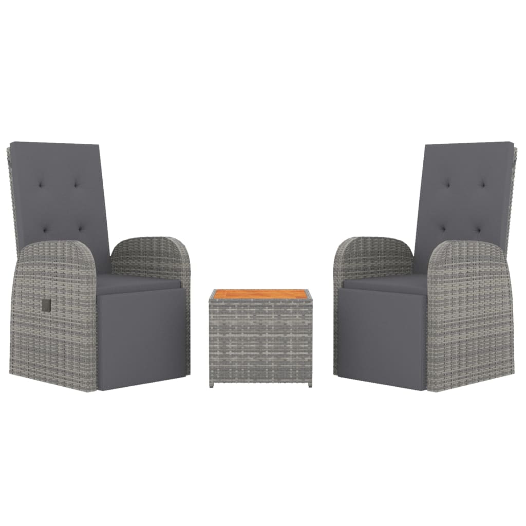 3 pcs conjunto lounge de jardim vime PE/acácia maciça cinza