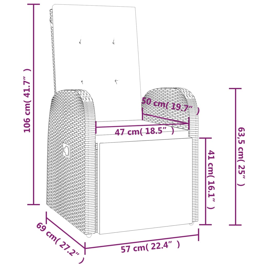 3 pcs conjunto lounge de jardim vime PE/acácia maciça cinza