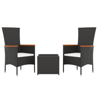 3 pcs conjunto lounge de jardim vime PE e aço preto