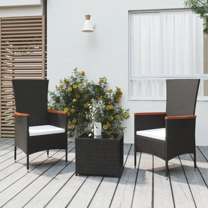 3 pcs conjunto lounge de jardim vime PE e aço preto