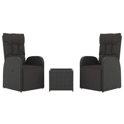 3 pcs conjunto lounge para jardim vime PE e aço preto