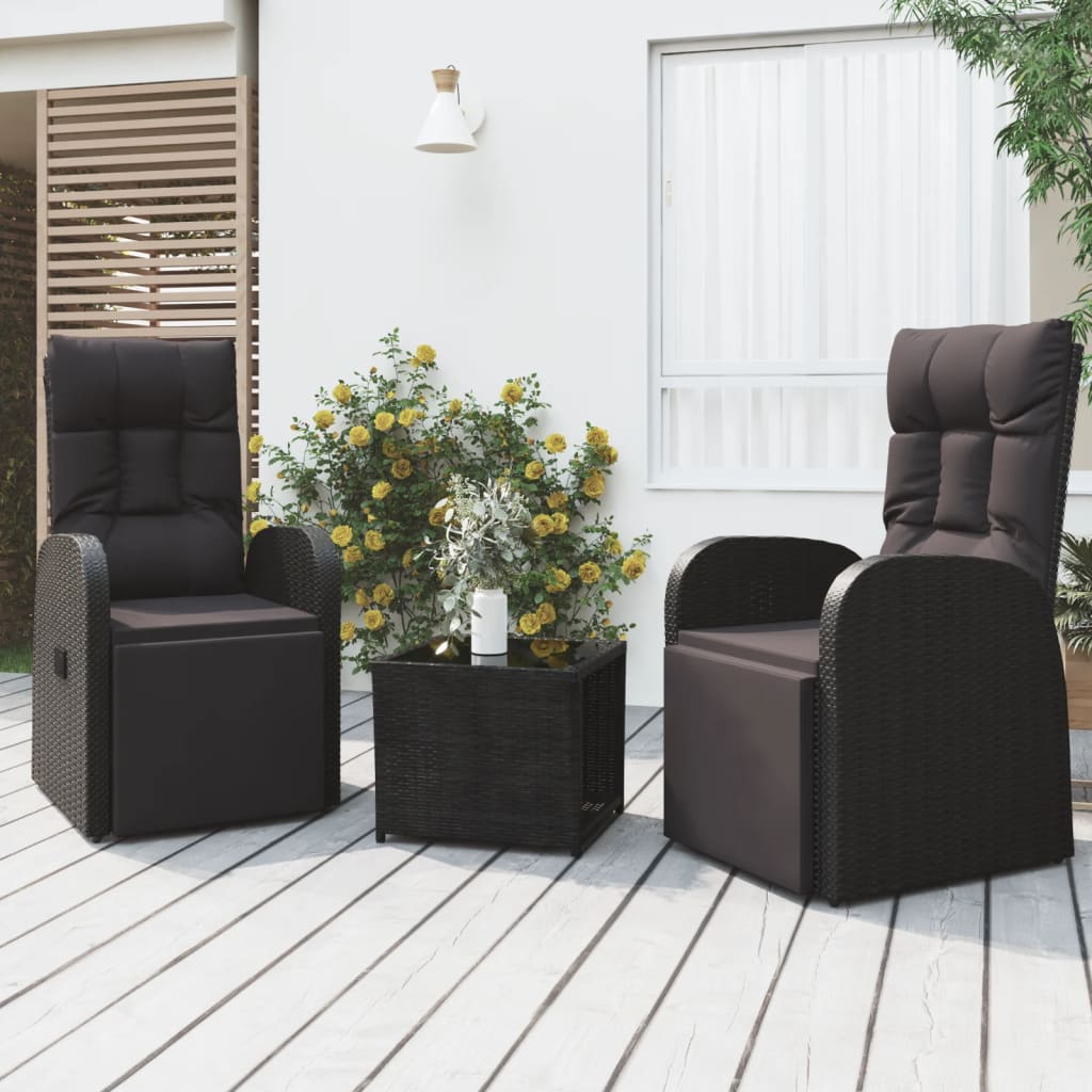 3 pcs conjunto lounge para jardim vime PE e aço preto