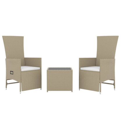 3 pcs conjunto lounge para jardim vime PE e aço bege