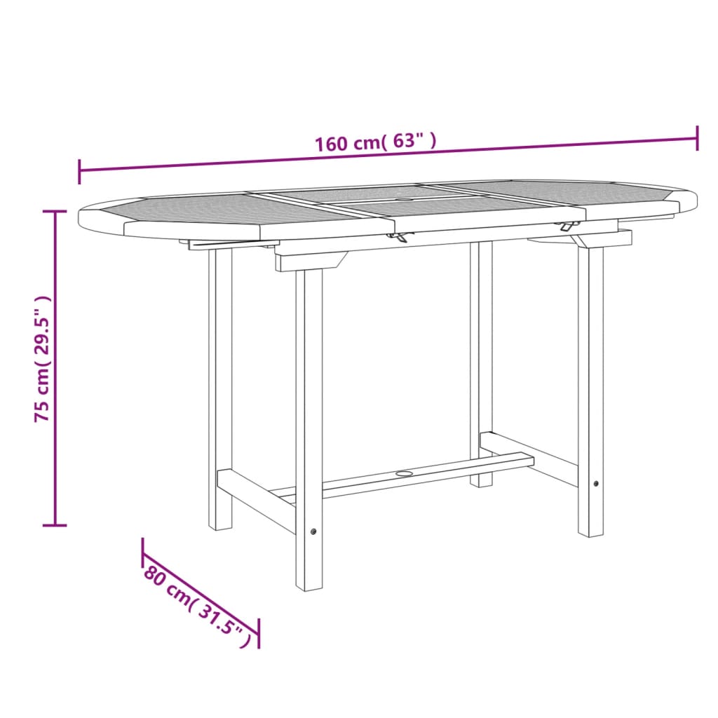 Mesa de jardim extensível 110-160x80x75 cm teca maciça