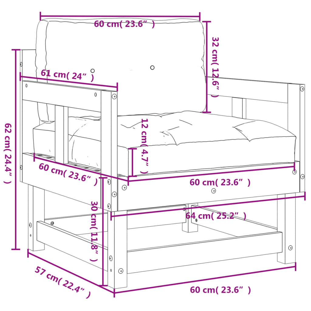 Cadeiras de jardim c/ almofadões 2 pcs pinho impregnado