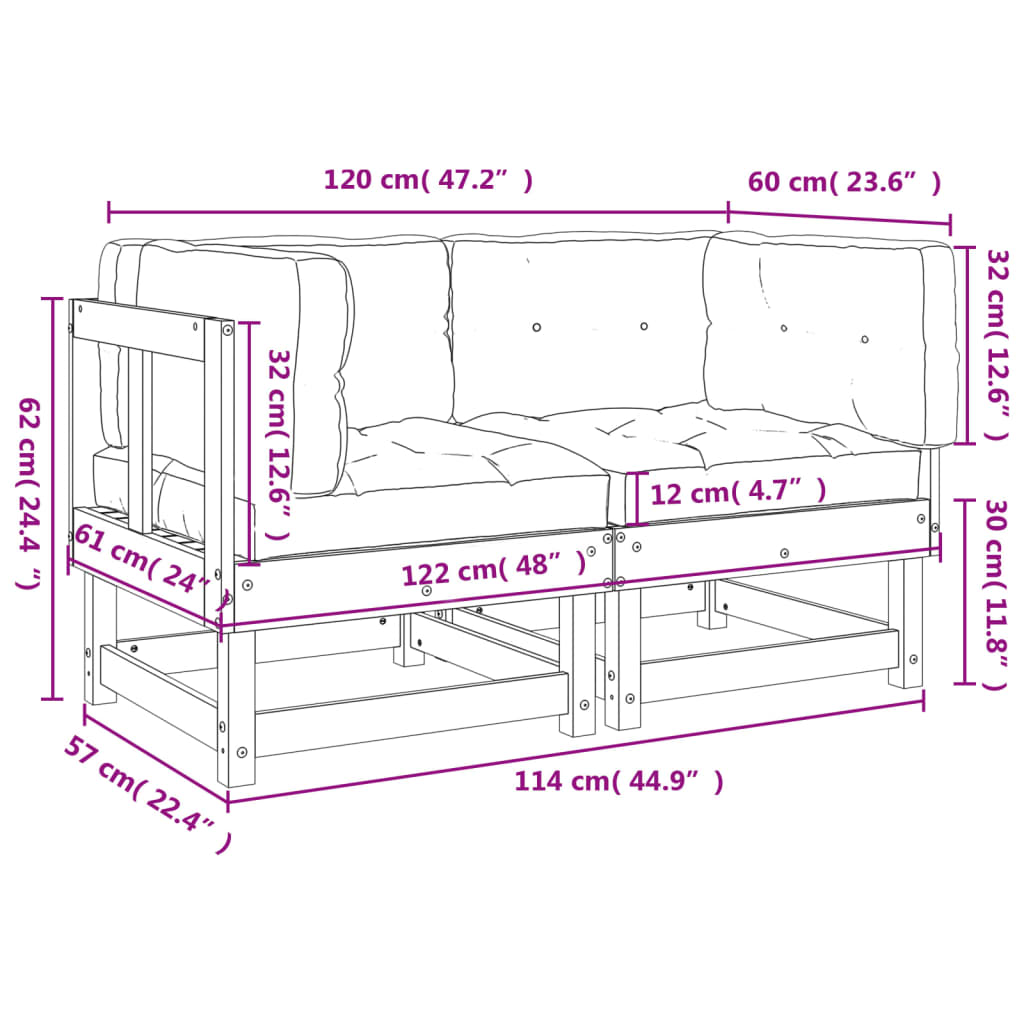 Sofás de canto com almofadões 2 pcs pinho maciço cinzento