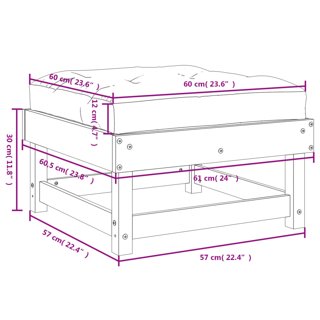 Apoios de pés p/ jardim c/ almofadões 2 pcs pinho maciço branco