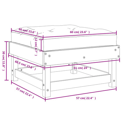 Apoios de pés p/ jardim c/ almofadões 2 pcs pinho maciço branco