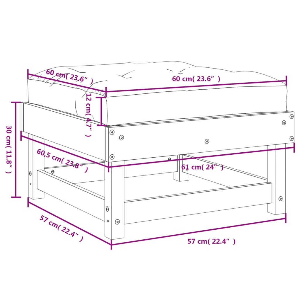 Apoios pés jardim c/ almofadões 2 pcs pinho maciço castanho-mel