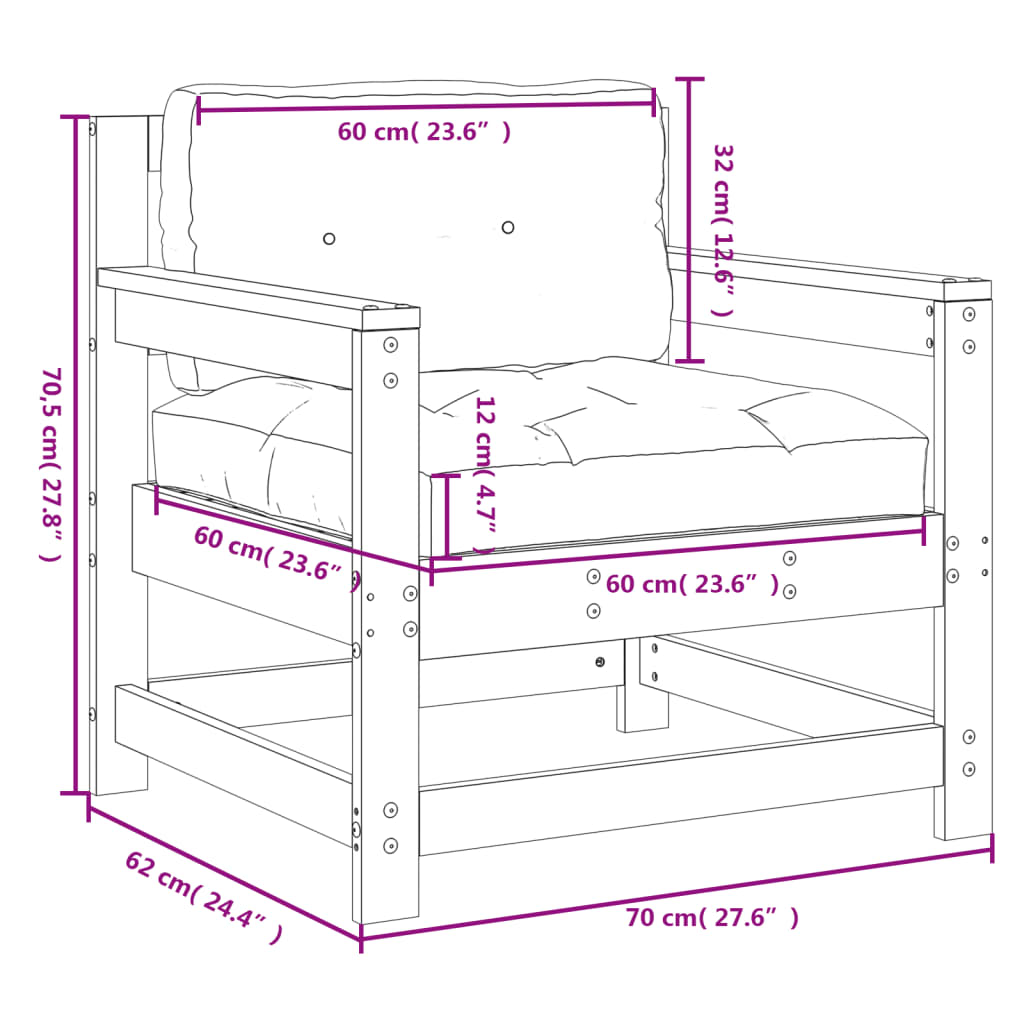 Cadeiras de jardim c/ almofadões 2 pcs pinho maciço