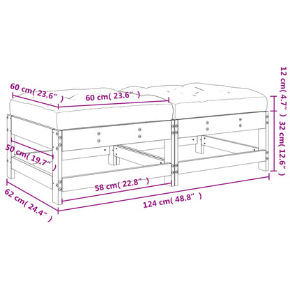 Apoios de pés p/ jardim c/ almofadões 2 pcs pinho maciço