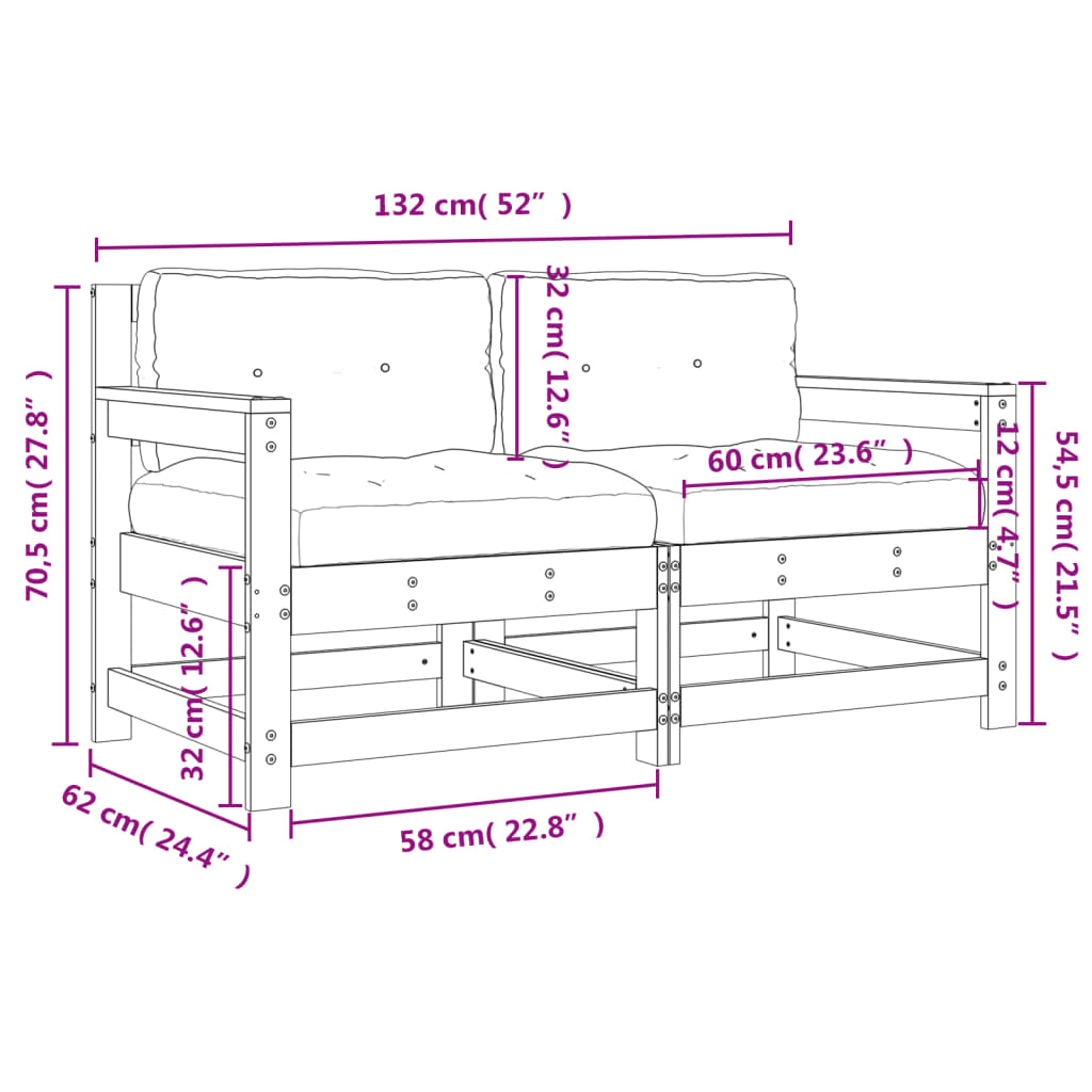 Cadeiras de jardim c/ almofadões 2 pcs pinho maciço