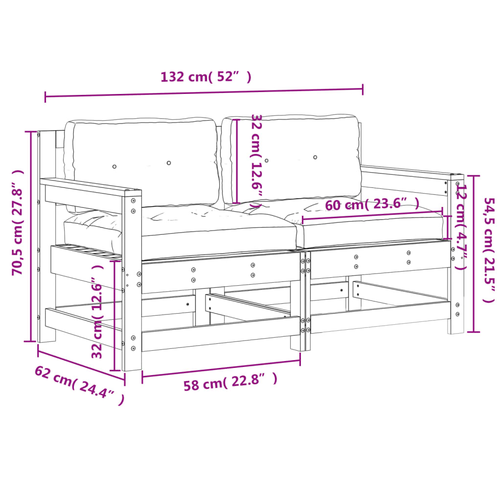 Cadeiras de jardim c/ almofadões 2 pcs pinho impregnado