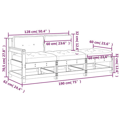 3pcs conjunto lounge jardim c/ almofadões madeira maciça branco