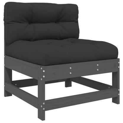 3 pcs conjunto lounge jardim c/ almofadões madeira maciça cinza