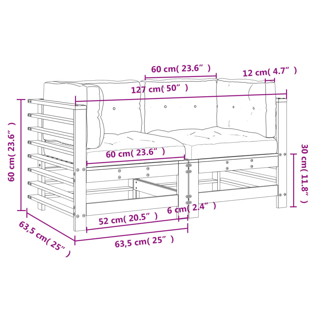 Sofás de canto com almofadões 2 pcs pinho impregnado