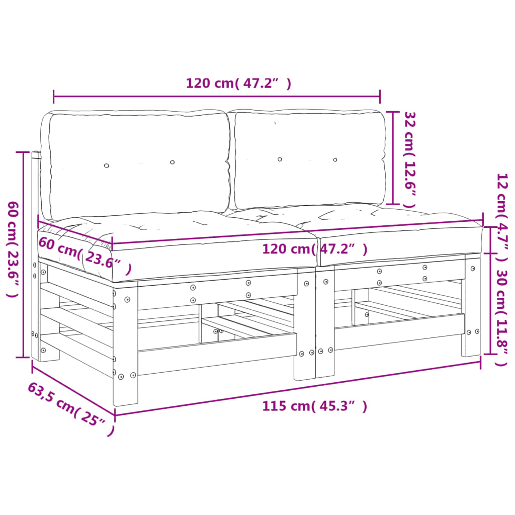 Sofás de centro com almofadões 2 pcs pinho maciço